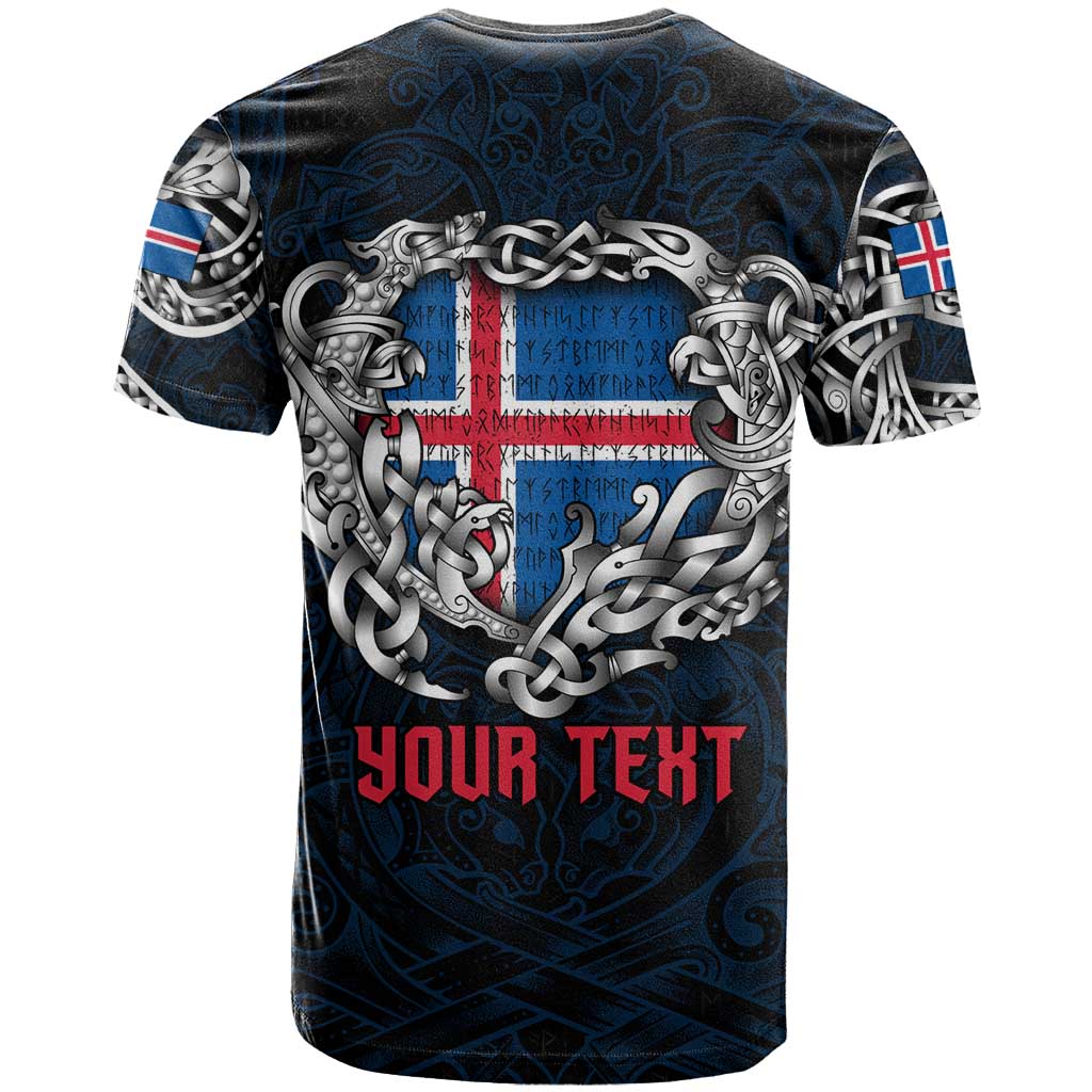 Personalized Iceland Viking Blood T Shirt Nordic Runes and Shield of Ancestry in Tribal Knotwork
