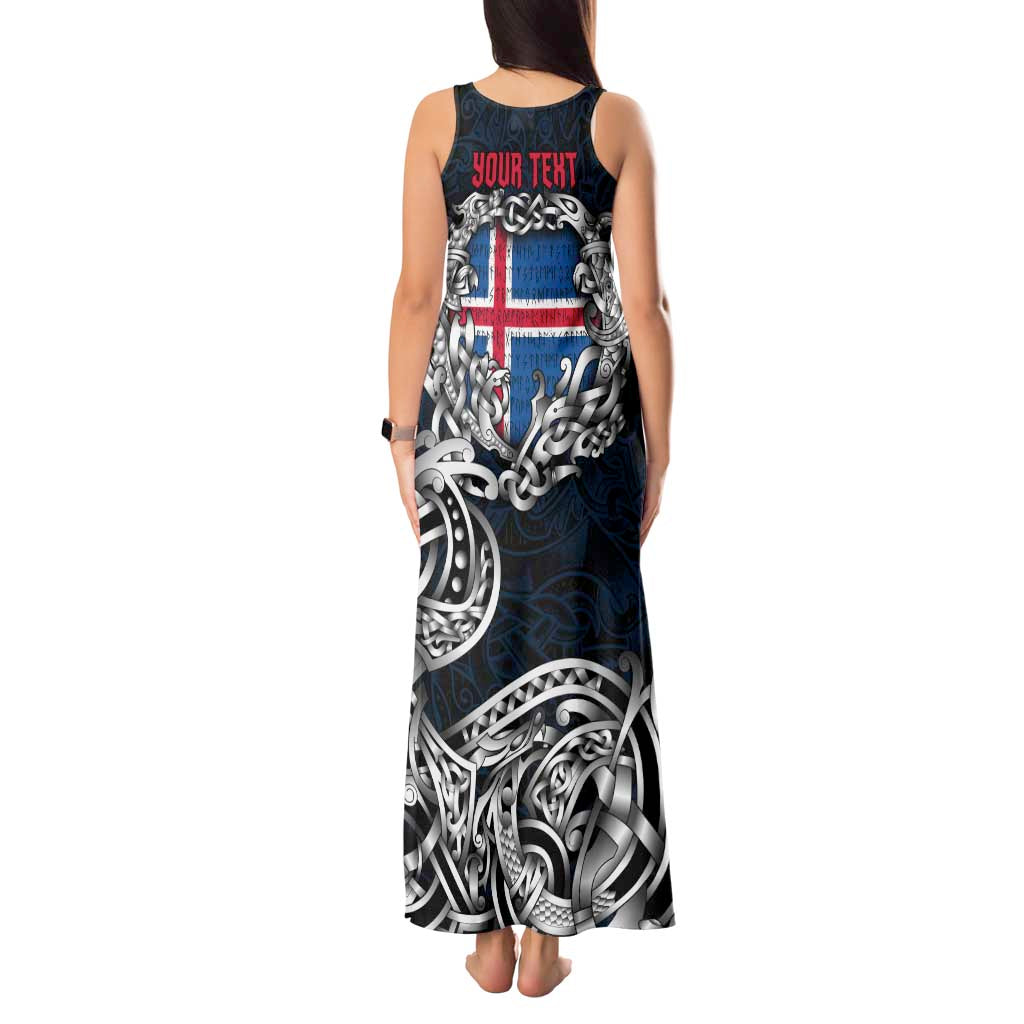 Personalized Iceland Viking Blood Tank Maxi Dress Nordic Runes and Shield of Ancestry in Tribal Knotwork