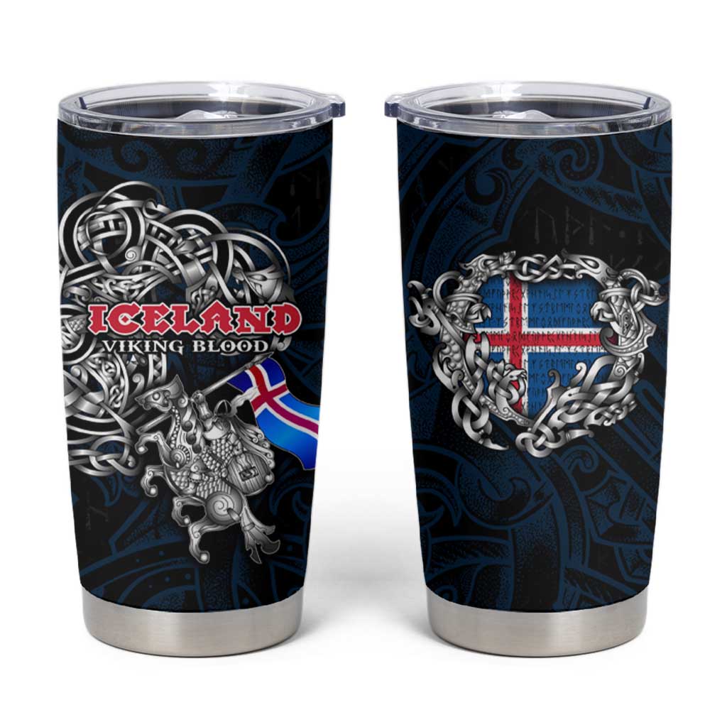 Iceland Viking Blood Tumbler Cup Nordic Runes and Shield of Ancestry in Tribal Knotwork