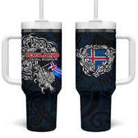 Iceland Viking Blood Tumbler With Handle Nordic Runes and Shield of Ancestry in Tribal Knotwork