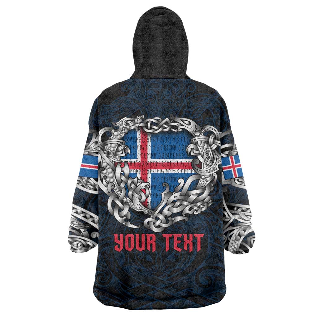 Personalized Iceland Viking Blood Wearable Blanket Hoodie Nordic Runes and Shield of Ancestry in Tribal Knotwork