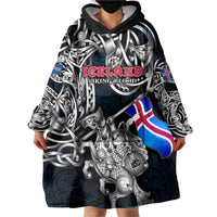 Personalized Iceland Viking Blood Wearable Blanket Hoodie Nordic Runes and Shield of Ancestry in Tribal Knotwork