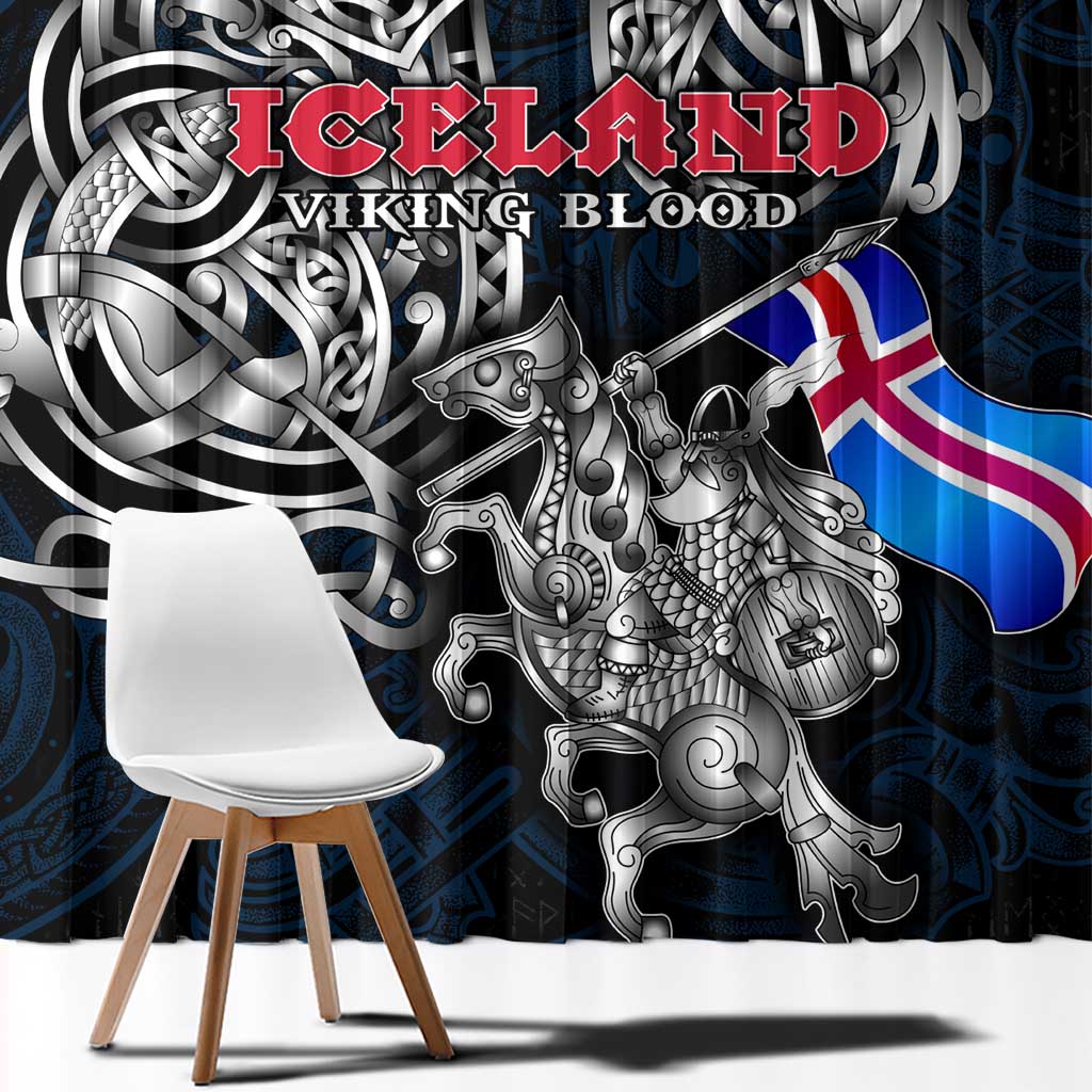 Iceland Viking Blood Window Curtain Nordic Runes and Shield of Ancestry in Tribal Knotwork