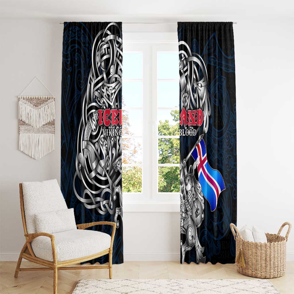 Iceland Viking Blood Window Curtain Nordic Runes and Shield of Ancestry in Tribal Knotwork