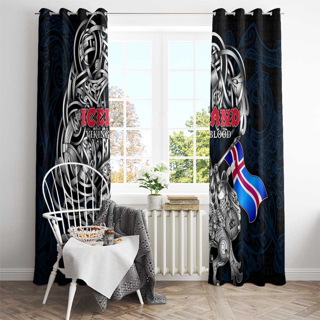 Iceland Viking Blood Window Curtain Nordic Runes and Shield of Ancestry in Tribal Knotwork