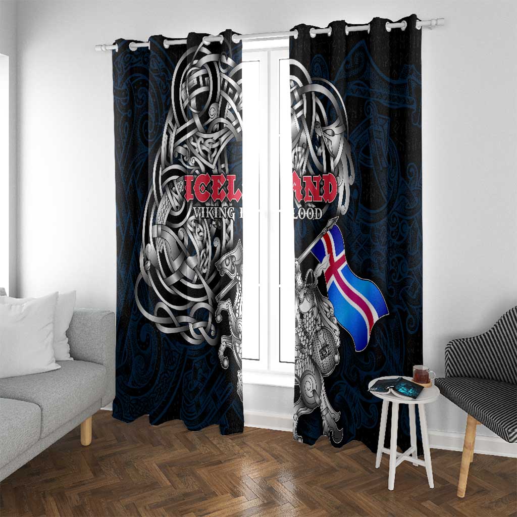 Iceland Viking Blood Window Curtain Nordic Runes and Shield of Ancestry in Tribal Knotwork