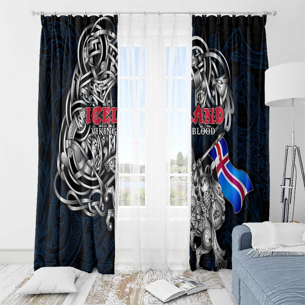 Iceland Viking Blood Window Curtain Nordic Runes and Shield of Ancestry in Tribal Knotwork