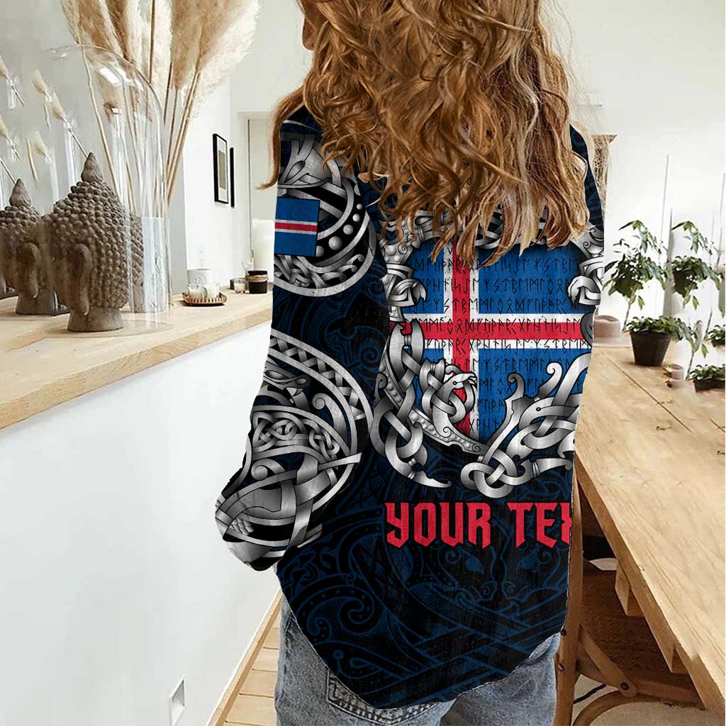 Personalized Iceland Viking Blood Women Casual Shirt Nordic Runes and Shield of Ancestry in Tribal Knotwork