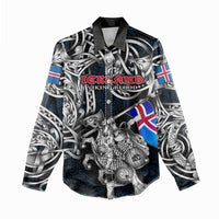 Personalized Iceland Viking Blood Women Casual Shirt Nordic Runes and Shield of Ancestry in Tribal Knotwork