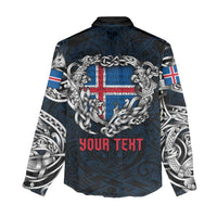 Personalized Iceland Viking Blood Women Casual Shirt Nordic Runes and Shield of Ancestry in Tribal Knotwork