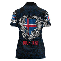 Personalized Iceland Viking Blood Women Polo Shirt Nordic Runes and Shield of Ancestry in Tribal Knotwork