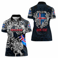 Personalized Iceland Viking Blood Women Polo Shirt Nordic Runes and Shield of Ancestry in Tribal Knotwork