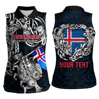 Personalized Iceland Viking Blood Women Sleeveless Polo Shirt Nordic Runes and Shield of Ancestry in Tribal Knotwork