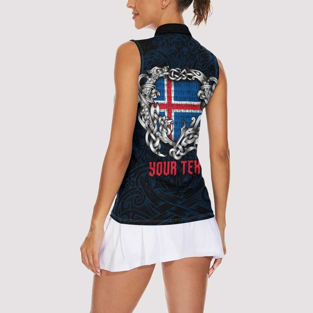 Personalized Iceland Viking Blood Women Sleeveless Polo Shirt Nordic Runes and Shield of Ancestry in Tribal Knotwork
