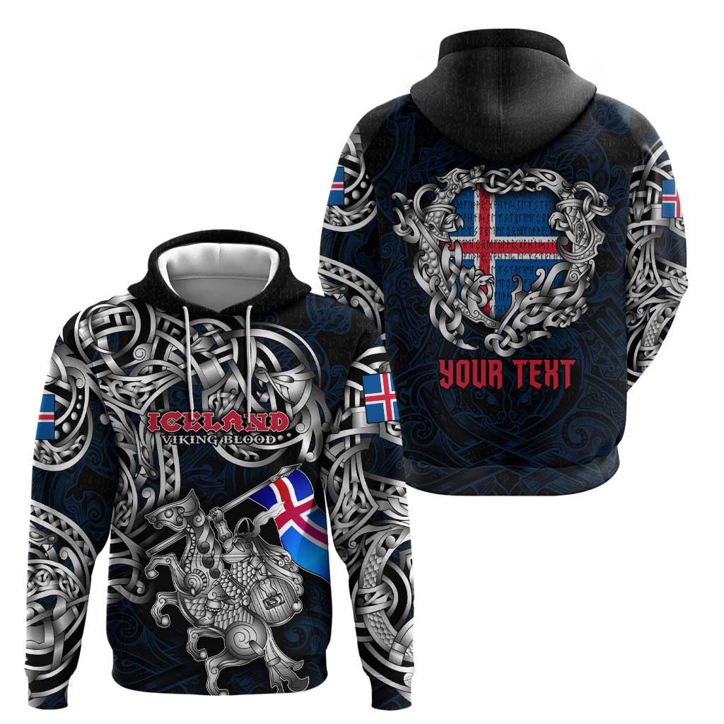 Personalized Iceland Viking Blood Zip Hoodie Nordic Runes and Shield of Ancestry in Tribal Knotwork