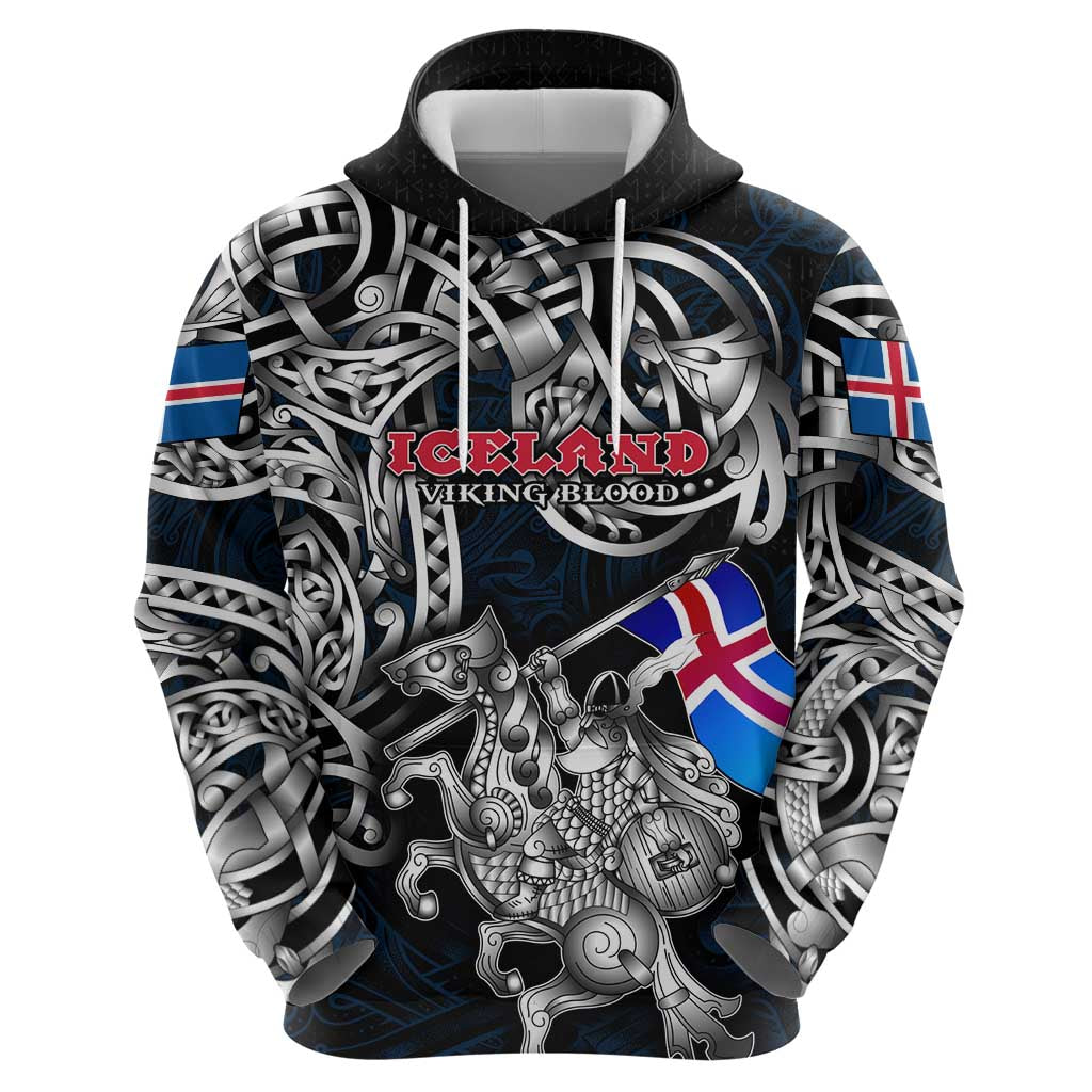 Personalized Iceland Viking Blood Zip Hoodie Nordic Runes and Shield of Ancestry in Tribal Knotwork