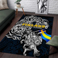 Sweden Viking Blood Area Rug Nordic Runes and Shield of Ancestry in Tribal Knotwork