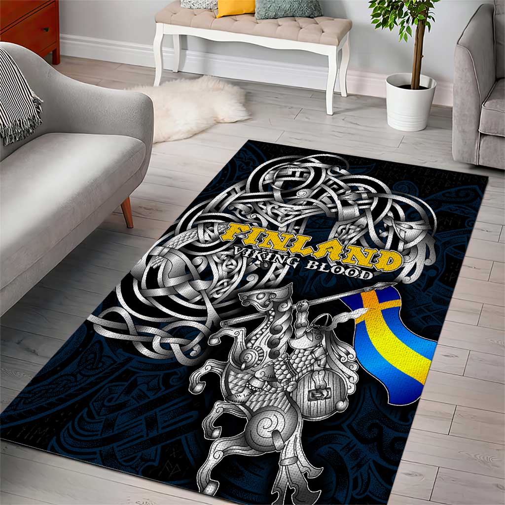 Sweden Viking Blood Area Rug Nordic Runes and Shield of Ancestry in Tribal Knotwork