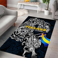Sweden Viking Blood Area Rug Nordic Runes and Shield of Ancestry in Tribal Knotwork
