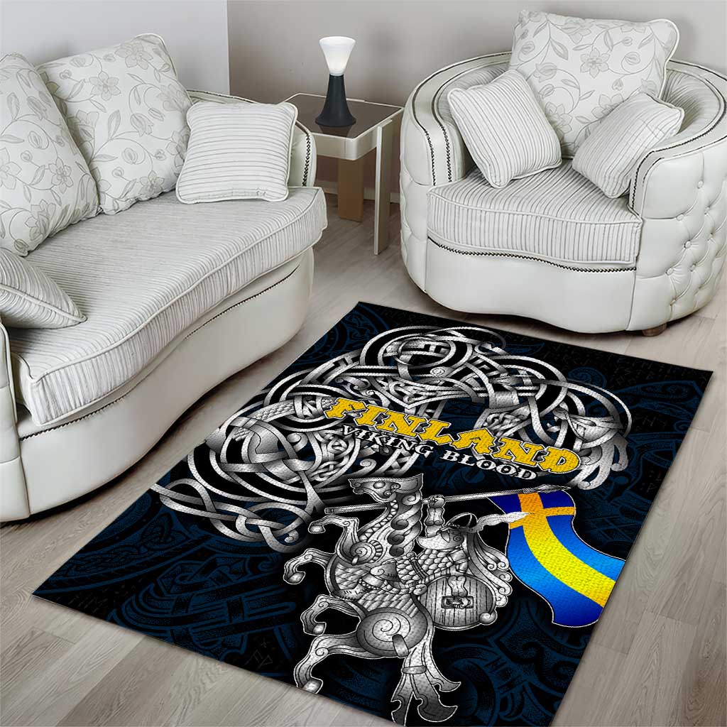 Sweden Viking Blood Area Rug Nordic Runes and Shield of Ancestry in Tribal Knotwork