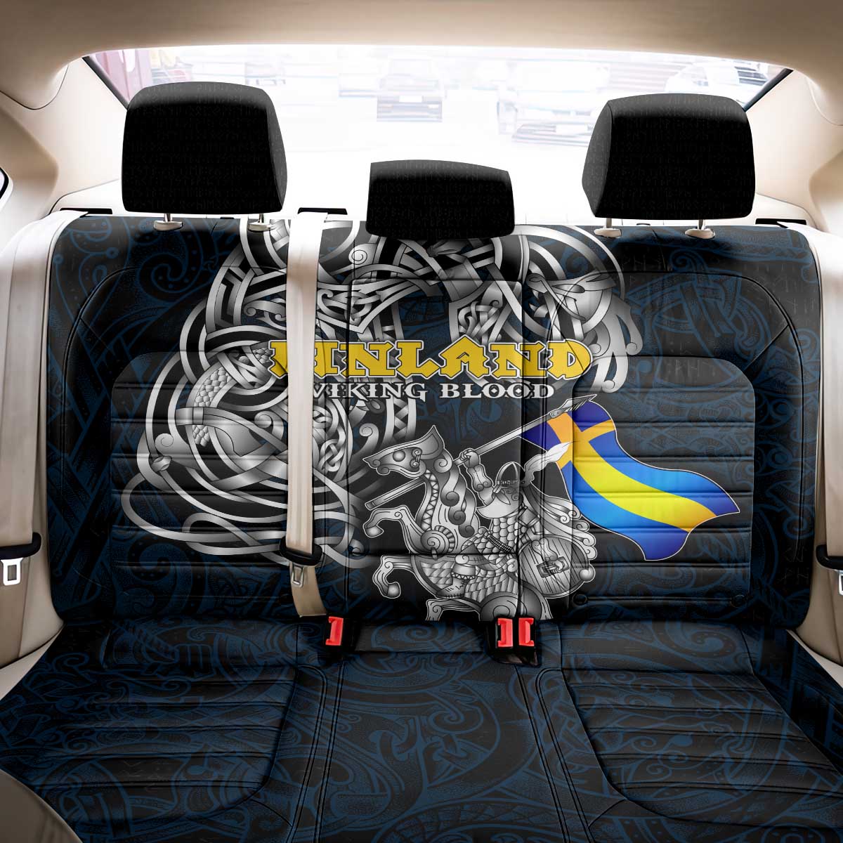 Sweden Viking Blood Back Car Seat Cover Nordic Runes and Shield of Ancestry in Tribal Knotwork