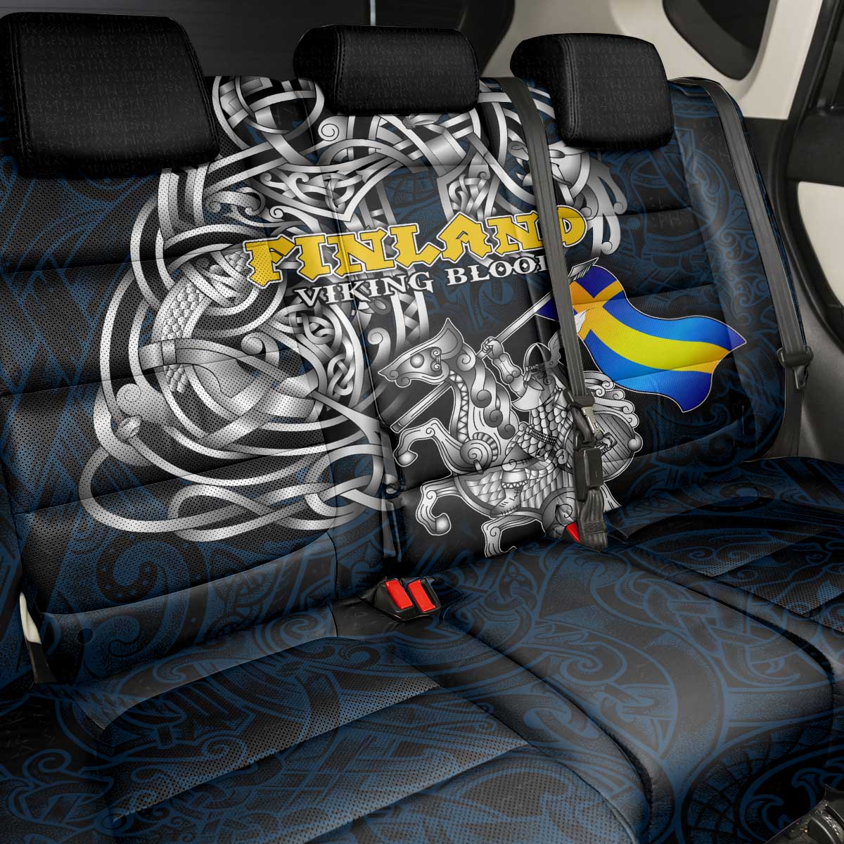Sweden Viking Blood Back Car Seat Cover Nordic Runes and Shield of Ancestry in Tribal Knotwork