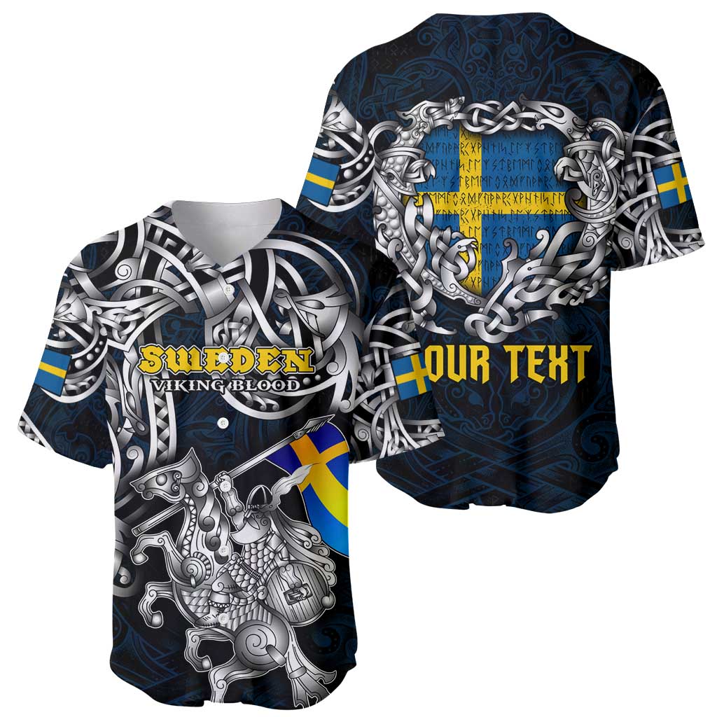 Personalized Sweden Viking Blood Baseball Jersey Nordic Runes and Shield of Ancestry in Tribal Knotwork