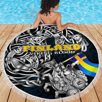 Sweden Viking Blood Beach Blanket Nordic Runes and Shield of Ancestry in Tribal Knotwork