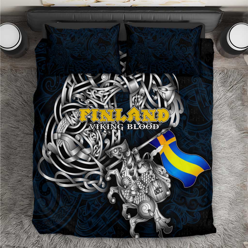 Sweden Viking Blood Bedding Set Nordic Runes and Shield of Ancestry in Tribal Knotwork