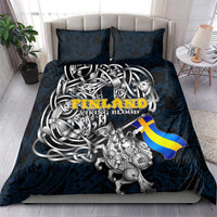 Sweden Viking Blood Bedding Set Nordic Runes and Shield of Ancestry in Tribal Knotwork
