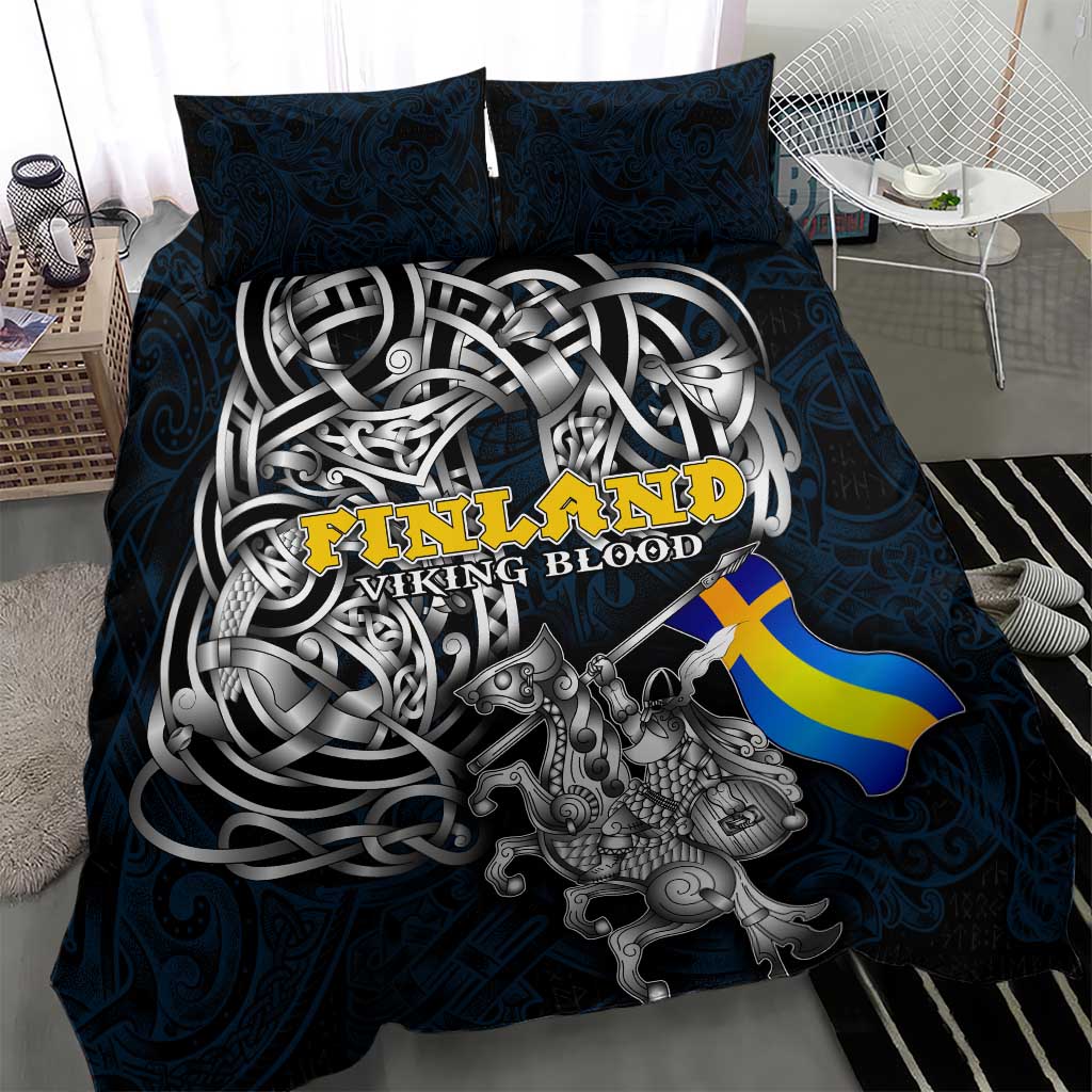 Sweden Viking Blood Bedding Set Nordic Runes and Shield of Ancestry in Tribal Knotwork