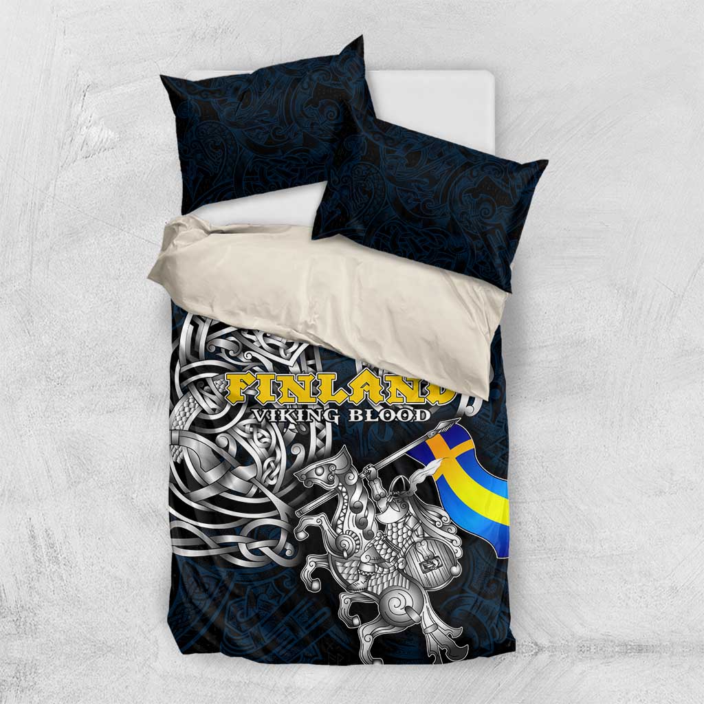Sweden Viking Blood Bedding Set Nordic Runes and Shield of Ancestry in Tribal Knotwork