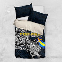 Sweden Viking Blood Bedding Set Nordic Runes and Shield of Ancestry in Tribal Knotwork
