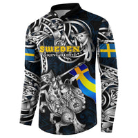 Personalized Sweden Viking Blood Button Sweatshirt Nordic Runes and Shield of Ancestry in Tribal Knotwork