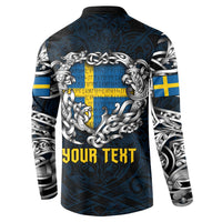 Personalized Sweden Viking Blood Button Sweatshirt Nordic Runes and Shield of Ancestry in Tribal Knotwork