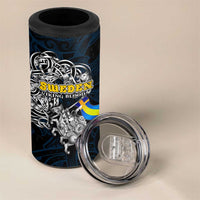 Sweden Viking Blood 4 in 1 Can Cooler Tumbler Nordic Runes and Shield of Ancestry in Tribal Knotwork