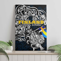 Sweden Viking Blood Canvas Wall Art Nordic Runes and Shield of Ancestry in Tribal Knotwork
