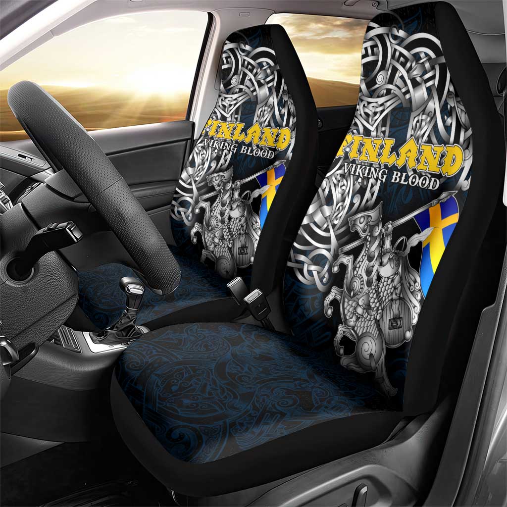 Sweden Viking Blood Car Seat Cover Nordic Runes and Shield of Ancestry in Tribal Knotwork