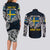 Personalized Sweden Viking Blood Couples Matching Long Sleeve Bodycon Dress and Long Sleeve Button Shirt Nordic Runes and Shield of Ancestry in Tribal Knotwork