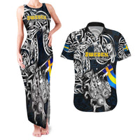 Personalized Sweden Viking Blood Couples Matching Tank Maxi Dress and Hawaiian Shirt Nordic Runes and Shield of Ancestry in Tribal Knotwork
