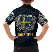 Personalized Sweden Viking Blood Family Matching Long Sleeve Bodycon Dress and Hawaiian Shirt Nordic Runes and Shield of Ancestry in Tribal Knotwork