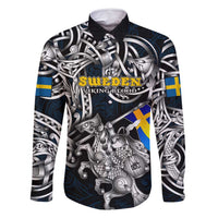 Personalized Sweden Viking Blood Family Matching Long Sleeve Bodycon Dress and Hawaiian Shirt Nordic Runes and Shield of Ancestry in Tribal Knotwork