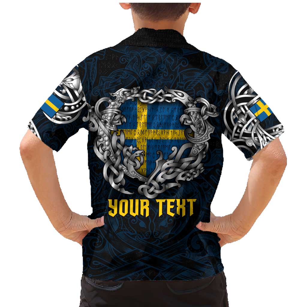 Personalized Sweden Viking Blood Family Matching Mermaid Dress and Hawaiian Shirt Nordic Runes and Shield of Ancestry in Tribal Knotwork