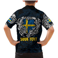 Personalized Sweden Viking Blood Family Matching Mermaid Dress and Hawaiian Shirt Nordic Runes and Shield of Ancestry in Tribal Knotwork