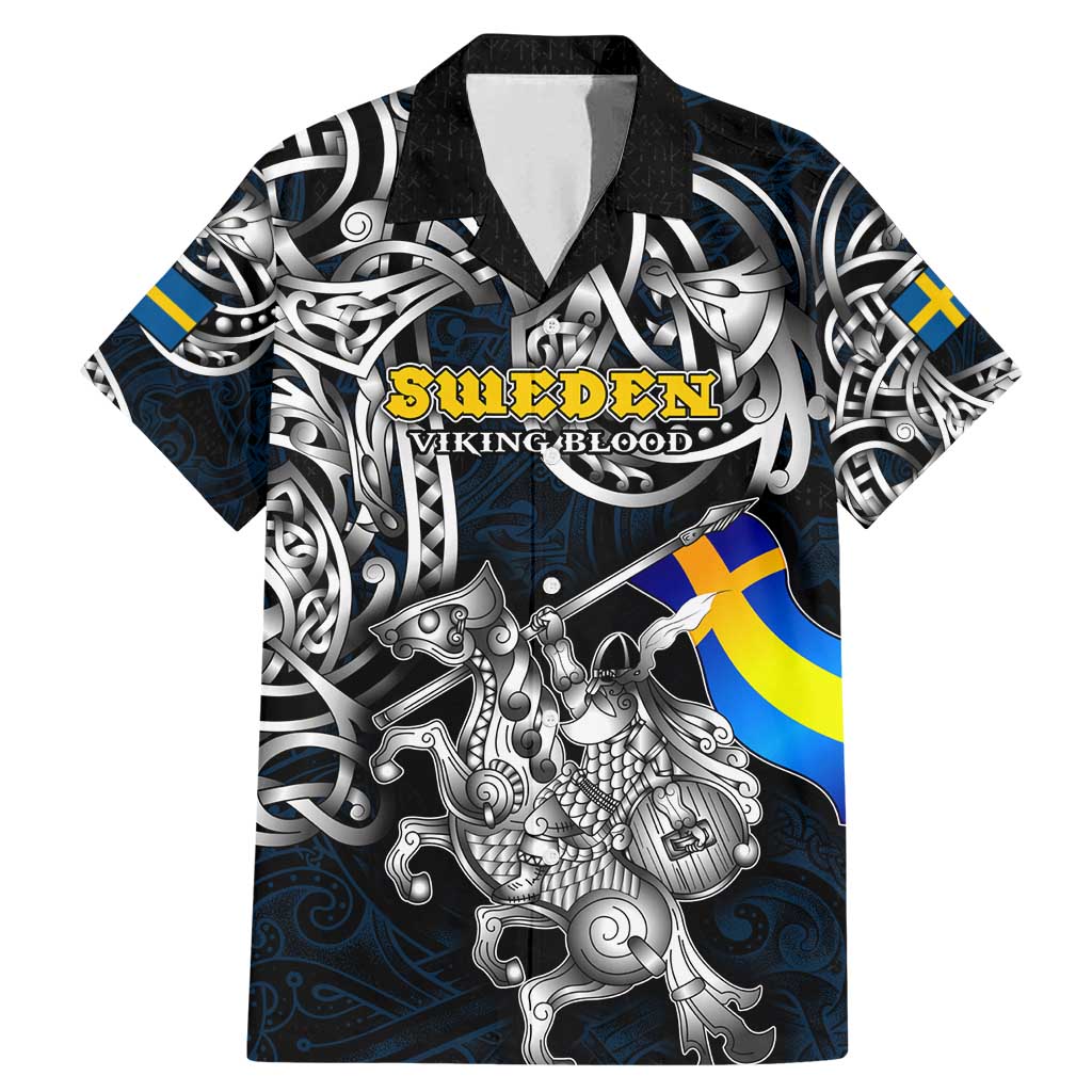 Personalized Sweden Viking Blood Family Matching Mermaid Dress and Hawaiian Shirt Nordic Runes and Shield of Ancestry in Tribal Knotwork