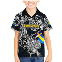 Personalized Sweden Viking Blood Family Matching Mermaid Dress and Hawaiian Shirt Nordic Runes and Shield of Ancestry in Tribal Knotwork