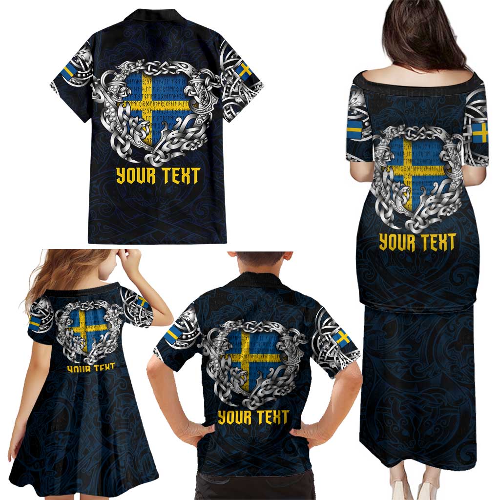 Personalized Sweden Viking Blood Family Matching Puletasi and Hawaiian Shirt Nordic Runes and Shield of Ancestry in Tribal Knotwork
