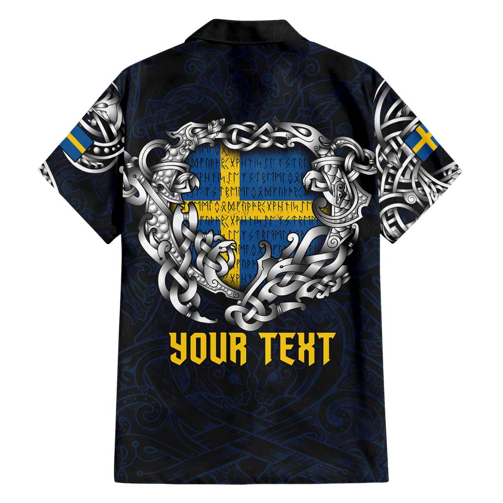 Personalized Sweden Viking Blood Family Matching Short Sleeve Bodycon Dress and Hawaiian Shirt Nordic Runes and Shield of Ancestry in Tribal Knotwork