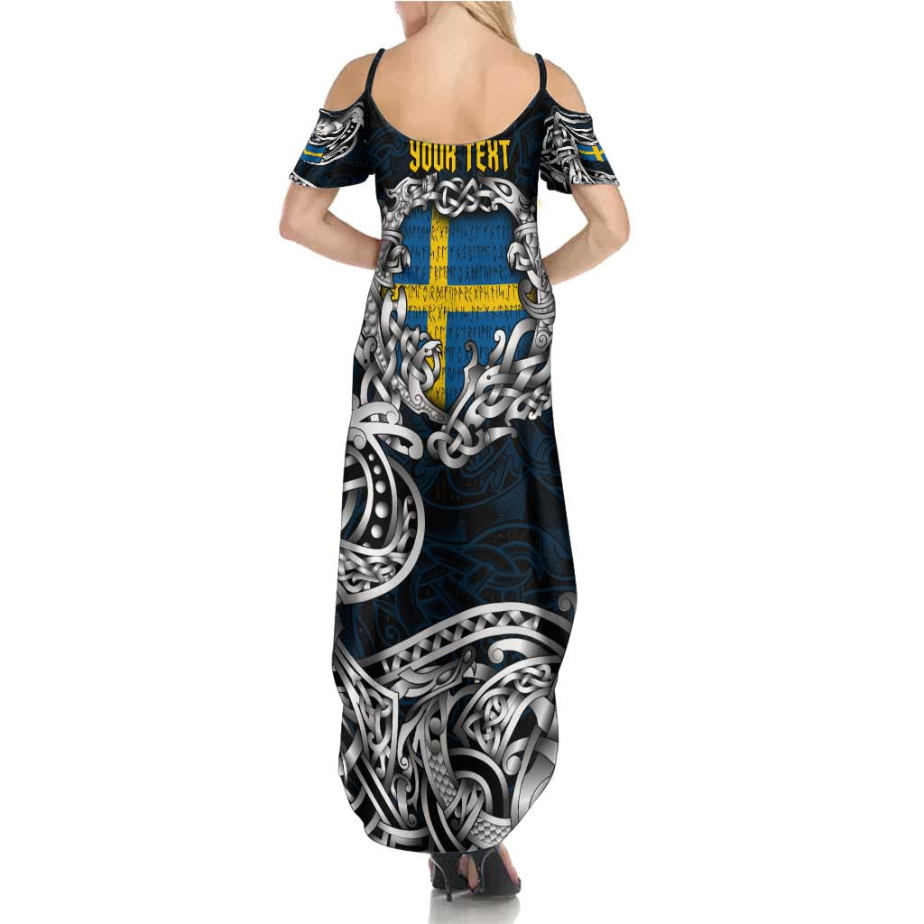Personalized Sweden Viking Blood Family Matching Summer Maxi Dress and Hawaiian Shirt Nordic Runes and Shield of Ancestry in Tribal Knotwork