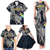 Personalized Sweden Viking Blood Family Matching Tank Maxi Dress and Hawaiian Shirt Nordic Runes and Shield of Ancestry in Tribal Knotwork